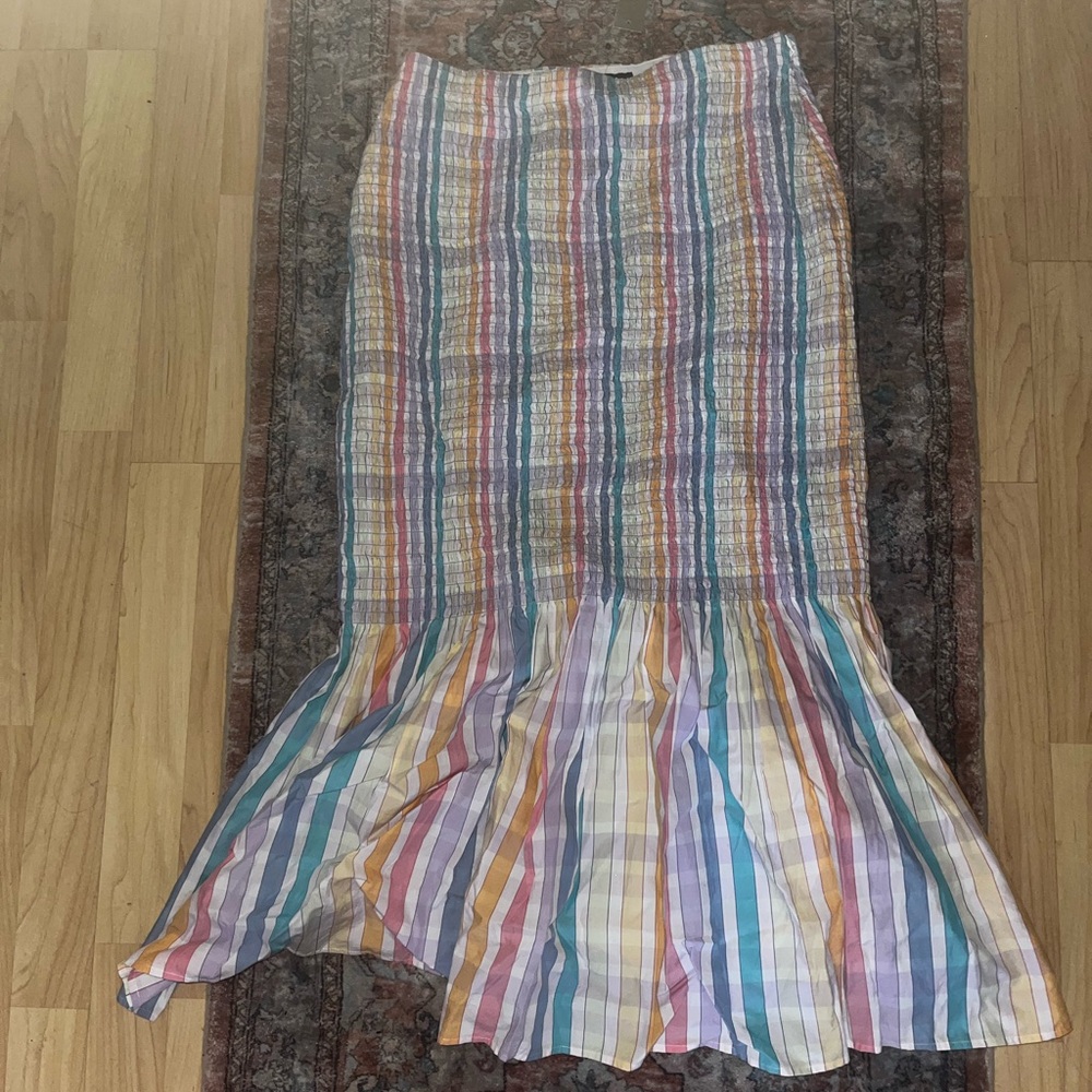 J.Crew NWT Smocked Colorful Gingham Preppy Plaid Mermaid Midi Skirt Style AW495